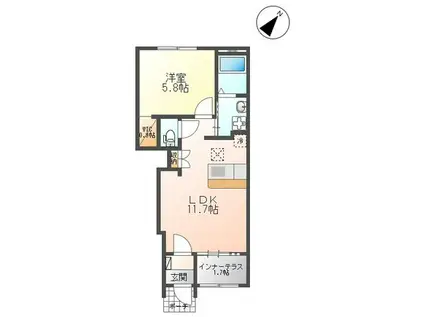 グリーン(1LDK/1階)の間取り写真