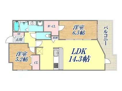 ワコーレ新神戸マスターズレジデンス(2LDK/2階)の間取り写真
