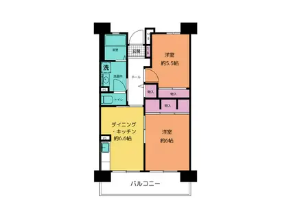 フレール浜山(2DK/10階)の間取り写真