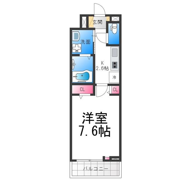 ヒカルサ堺市文珠橋通II(1K/1階)の間取り写真