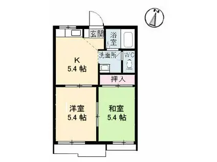 チェリーコートB棟(2K/1階)の間取り写真