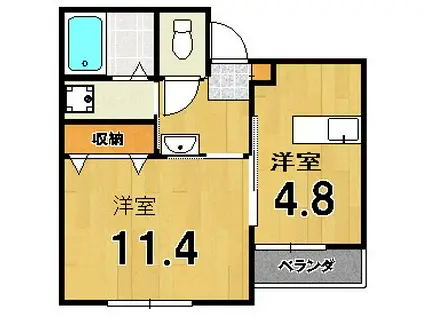 太秦辻ケ本町マンション(1DK/2階)の間取り写真