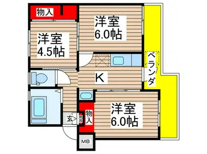 稲毛団地5号棟(3K/2階)の間取り写真
