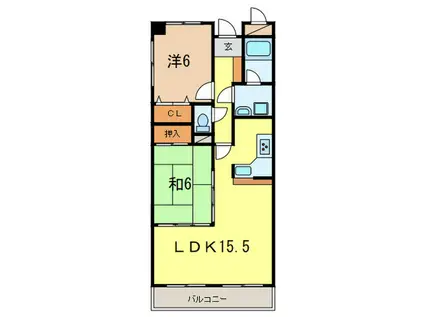 パラシオ苦楽園(2LDK/3階)の間取り写真