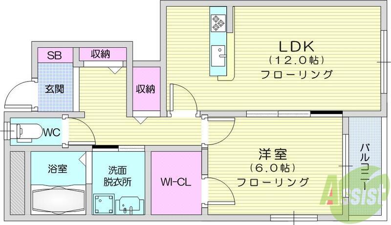 サンプレイス八木山西(1LDK/1階)の間取り写真