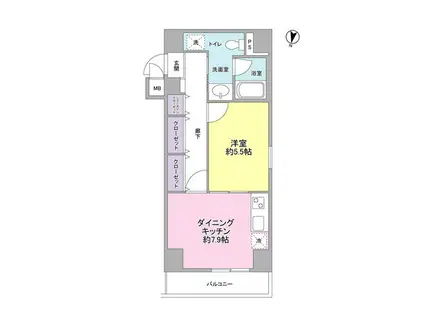 池之端加茂ビルD(1DK/7階)の間取り写真