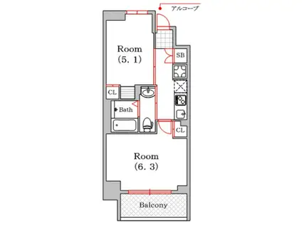 エステムプラザ難波イーストIIブレスト(2K/13階)の間取り写真