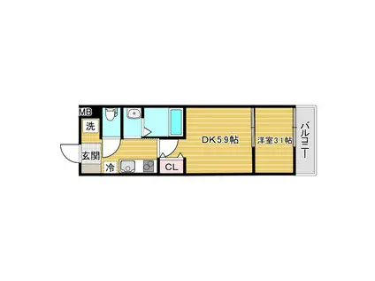 ベース青木(1DK/1階)の間取り写真
