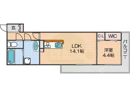 Dレジデンス安立(1LDK/1階)の間取り写真