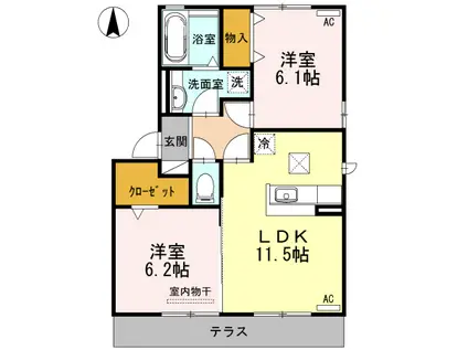 ラ・フィーネ東田 B棟(2LDK/1階)の間取り写真