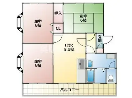 呉市晴海町ビル(3LDK/4階)の間取り写真