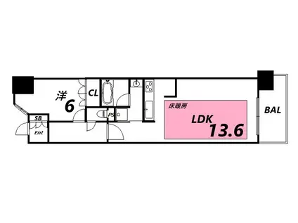 ワコーレシティ神戸三宮(1LDK/9階)の間取り写真