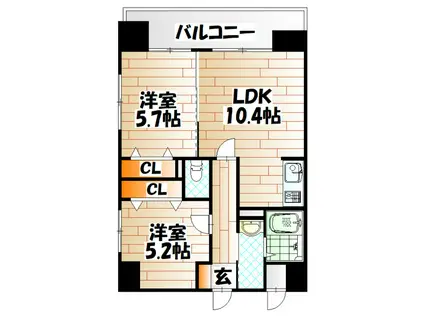 アヴァンセ片野グランデ(2LDK/2階)の間取り写真