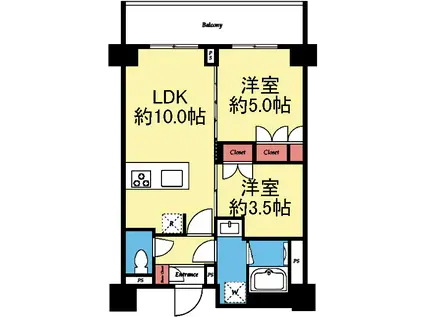 ディームス横濱神之木台(2LDK/2階)の間取り写真