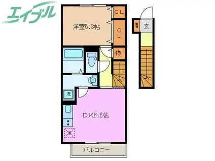 タウンコートII(1DK/2階)の間取り写真