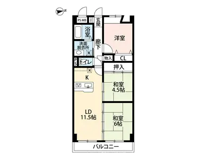 枚方パークハイツ(3LDK/2階)の間取り写真