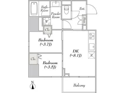 ルミーク文京湯島 100(2DK/5階)の間取り写真