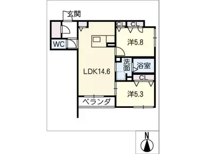リオリエント岐大前(2LDK/2階)の間取り写真
