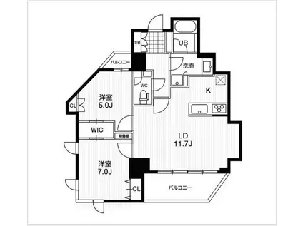 ドゥーエ東池袋(2LDK/7階)の間取り写真