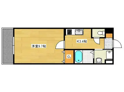 ディオパルテ祇園(1K/3階)の間取り写真