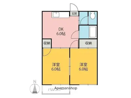 ファミール神谷I(2DK/2階)の間取り写真