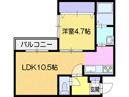 YUGOS 清田(1LDK/3階)の間取り写真