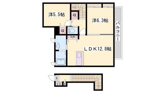 メゾンドモンテヴァンB(2LDK/2階)の間取り写真