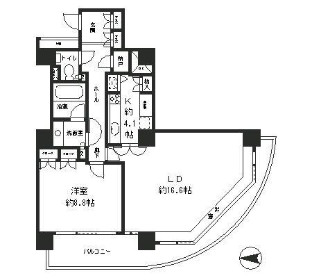 リバーポイントタワー(1LDK/13階)の間取り写真
