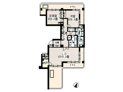 広尾ガーデンヒルズA棟(2LDK/7階)の間取り写真