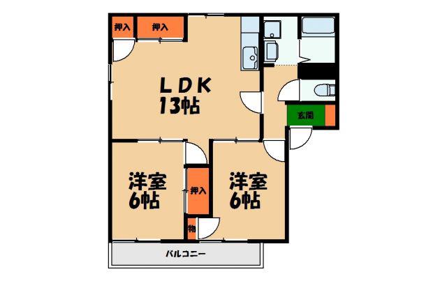 サンパレス西津田(2LDK/2階)の間取り写真