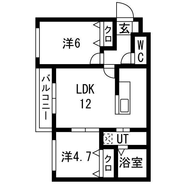 KKルミナス(2LDK/1階)の間取り写真
