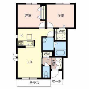 プロヌーブ砥堀(2LDK/1階)の間取り写真