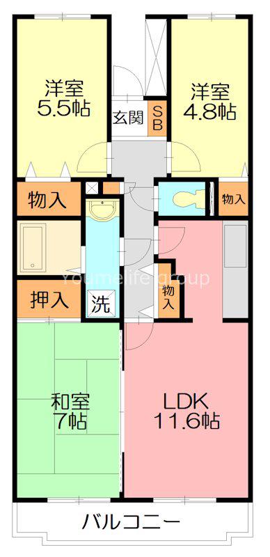 BELLEVUE参番館(3LDK/2階)の間取り写真