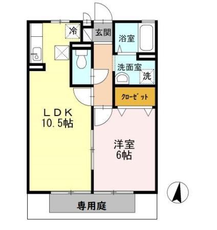 リベリュール富の原III(1LDK/1階)の間取り写真