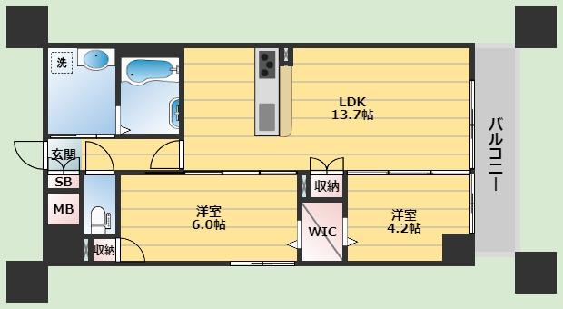 トリニティ豊中本町(2LDK/4階)の間取り写真