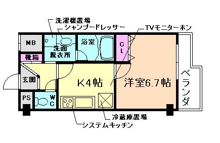アルグラッド野田阪神(1K/4階)の間取り写真