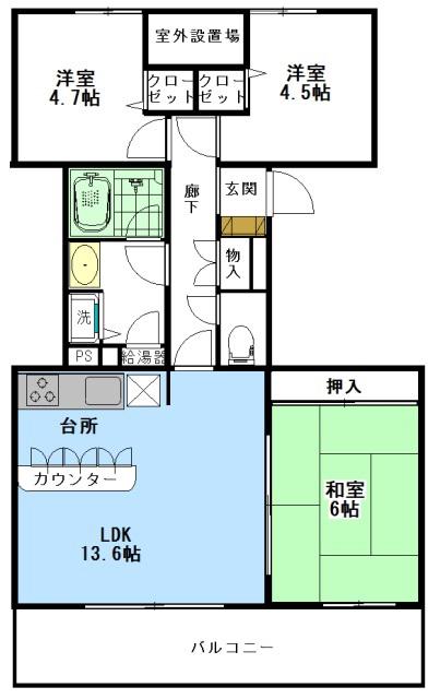 ハイツ東戸塚 II B棟(3LDK/4階)の間取り写真