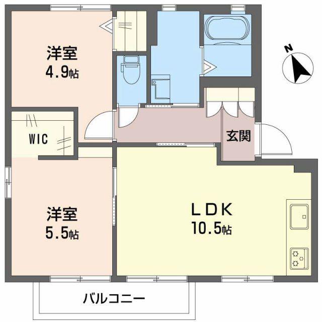 シャン・ド・フルール(2LDK/2階)の間取り写真