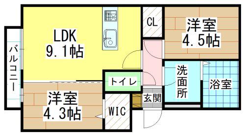 プレジャーライフYUZU(2LDK/1階)の間取り写真