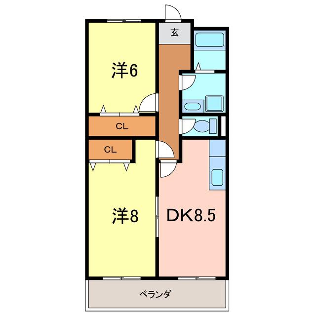 エクセル2(2DK/1階)の間取り写真