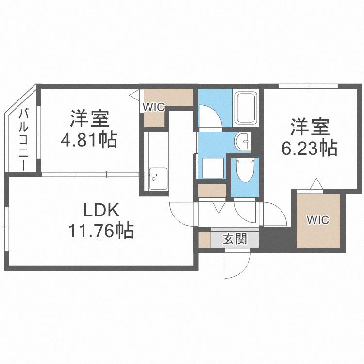 シエル麻生(2LDK/2階)の間取り写真