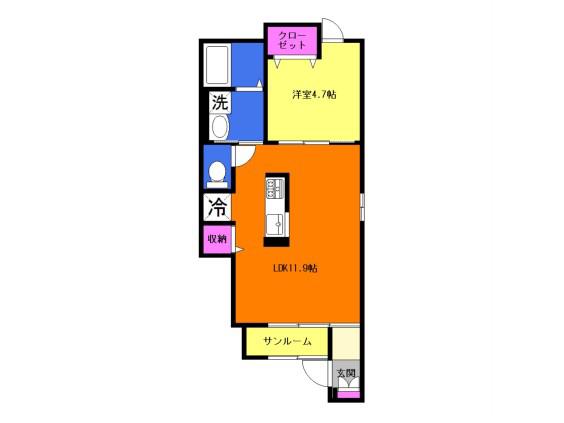 レジュール本厚木Ⅰ(1LDK/1階)の間取り写真