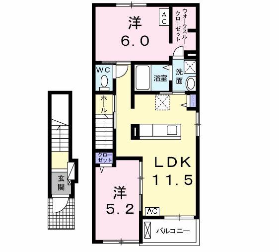 プレミアージュ粟野III(2LDK/2階)の間取り写真