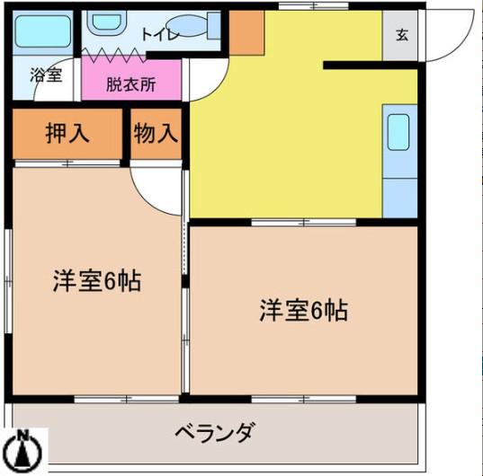 コーポゾンネ(2DK/2階)の間取り写真