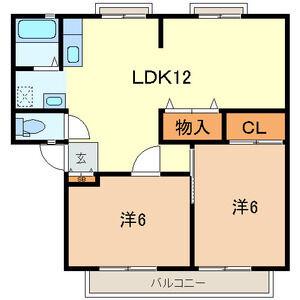 サンビレッジ加倉B(2LDK/2階)の間取り写真