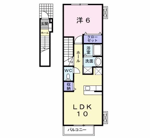 フィオーレ長行東二番館(1LDK/2階)の間取り写真