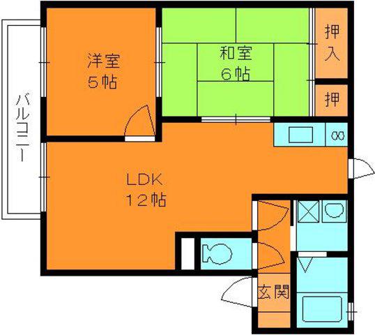 カーサ九条(2LDK/2階)の間取り写真