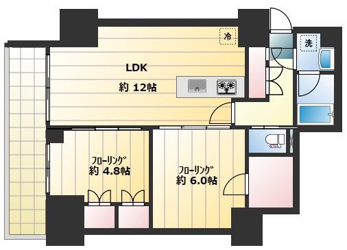 IIHA武蔵野(2LDK/6階)の間取り写真