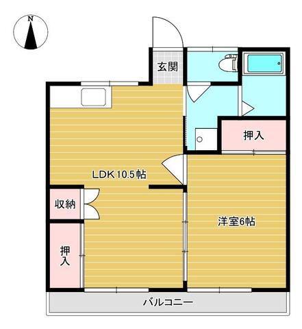 ゆたかビル(1LDK/2階)の間取り写真