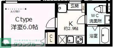 べルテイン関原(1K/2階)の間取り写真